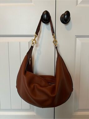 Celine Leandre  Brown Leather Crescent Shoulder Bag with Gold Hardware
